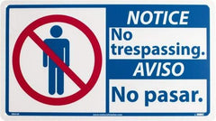 NMC - "Notice - No Trespassing", 10" Long x 18" Wide, Rigid Plastic Safety Sign - Rectangle, 0.05" Thick, Use for Security & Admittance - Eagle Tool & Supply