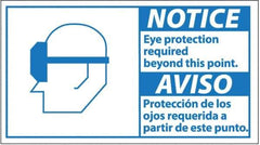 NMC - "Notice - Eye Protection Required Beyond This Point", 10" Long x 18" Wide, Pressure-Sensitive Vinyl Safety Sign - Rectangle, 0.004" Thick, Use for Accident Prevention - Eagle Tool & Supply