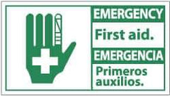 NMC - "Emergency - First Aid", 10" Long x 18" Wide, Pressure-Sensitive Vinyl Safety Sign - Rectangle, 0.004" Thick, Use for First Aid - Eagle Tool & Supply