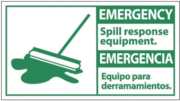 NMC - "Emergency - Spill Response Equipment", 10" Long x 18" Wide, Pressure-Sensitive Vinyl Safety Sign - Rectangle, 0.004" Thick, Use for Accident Prevention - Eagle Tool & Supply