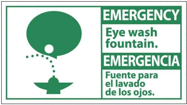NMC - "Emergency - Eye Wash Fountain", 10" Long x 18" Wide, Pressure-Sensitive Vinyl Safety Sign - Rectangle, 0.004" Thick, Use for First Aid - Eagle Tool & Supply