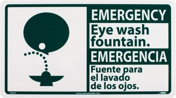 NMC - "Emergency - Eye Wash Fountain", 10" Long x 18" Wide, Rigid Plastic Safety Sign - Rectangle, 0.05" Thick, Use for First Aid - Eagle Tool & Supply