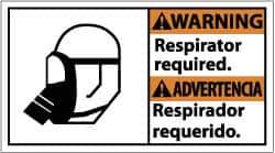 NMC - "Warning - Respirator Required", 10" Long x 18" Wide, Pressure-Sensitive Vinyl Safety Sign - Rectangle, 0.004" Thick, Use for Accident Prevention - Eagle Tool & Supply