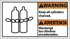 NMC - "Warning - Keep All Cylinders Chained", 10" Long x 18" Wide, Pressure-Sensitive Vinyl Safety Sign - Rectangle, 0.004" Thick, Use for Accident Prevention - Eagle Tool & Supply