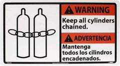 NMC - "Warning - Keep All Cylinders Chained", 10" Long x 18" Wide, Rigid Plastic Safety Sign - Rectangle, 0.05" Thick, Use for Accident Prevention - Eagle Tool & Supply