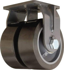 Hamilton - 10" Diam x 4" Wide x 13" OAH Top Plate Mount Dual Rigid Caster - Polyurethane Mold on Forged Steel, 13,000 Lb Capacity, Tapered Roller Bearing, 8-1/2 x 8-1/2" Plate - Eagle Tool & Supply
