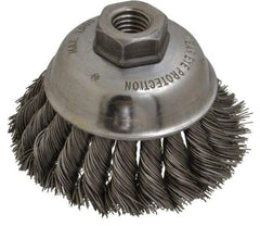 Anderson - 3-1/2" Diam, 5/8-11 Threaded Arbor, Steel Fill Cup Brush - 0.02 Wire Diam, 1-1/4" Trim Length, 9,000 Max RPM - Eagle Tool & Supply