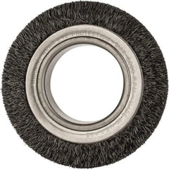 Anderson - 4-1/4" OD, 2" Arbor Hole, Crimped Steel Wheel Brush - 1-1/2" Face Width, 5/8" Trim Length, 0.0118" Filament Diam, 6,000 RPM - Eagle Tool & Supply