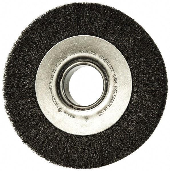 Anderson - 8" OD, 2" Arbor Hole, Crimped Steel Wheel Brush - 1-5/8" Face Width, 1-1/2" Trim Length, 0.006" Filament Diam, 4,500 RPM - Eagle Tool & Supply