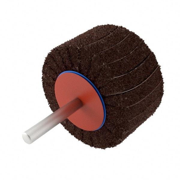 Superior Abrasives - 2" Diam x 1" Face Width, Fine Aluminum Oxide Nonwoven & Coated Mounted Flap Wheel - 1/4" Shank Mount, 120 Grit, Interleaf, 12,000 Max RPM - Eagle Tool & Supply