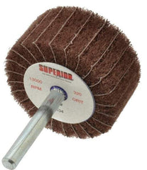 Superior Abrasives - 2" Diam x 1" Face Width, Extra Fine Aluminum Oxide Nonwoven & Coated Mounted Flap Wheel - 1/4" Shank Mount, 320 Grit, Interleaf, Cloth Backing, 12,000 Max RPM - Eagle Tool & Supply