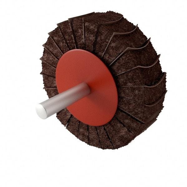 Superior Abrasives - 3" Diam x 1" Face Width, Very Fine Aluminum Oxide Nonwoven & Coated Mounted Flap Wheel - 1/4" Shank Mount, 180 Grit, Interleaf, 8,000 Max RPM - Eagle Tool & Supply