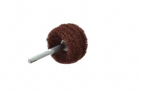 Superior Abrasives - 2" Diam x 1" Face Width, Medium Aluminum Oxide Nonwoven Mounted Flap Wheel - 1/4" Shank Mount, Interleaf, 12,000 Max RPM - Eagle Tool & Supply