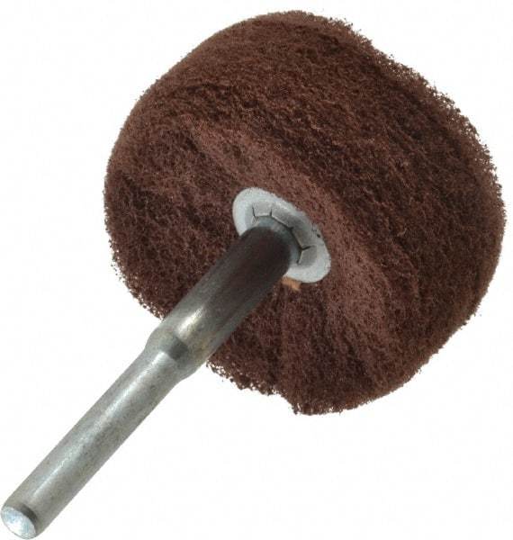 Superior Abrasives - 2" Diam x 1" Face Width, Very Fine Aluminum Oxide Nonwoven Mounted Flap Wheel - 1/4" Shank Mount, Interleaf, 12,000 Max RPM - Eagle Tool & Supply