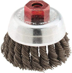 Anderson - 2-3/4" Diam, M10x1.50 Threaded Arbor, Steel Fill Cup Brush - 0.02 Wire Diam, 3/4" Trim Length, 14,000 Max RPM - Eagle Tool & Supply