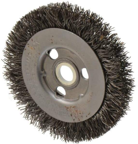 Anderson - 3" OD, 1/2" Arbor Hole, Crimped Steel Wheel Brush - 11/32" Face Width, 13/16" Trim Length, 0.0118" Filament Diam, 6,000 RPM - Eagle Tool & Supply