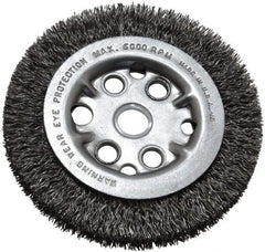 Anderson - 4-1/4" OD, 5/8" Arbor Hole, Crimped Steel Wheel Brush - 3/4" Face Width, 5/8" Trim Length, 0.014" Filament Diam, 6,000 RPM - Eagle Tool & Supply