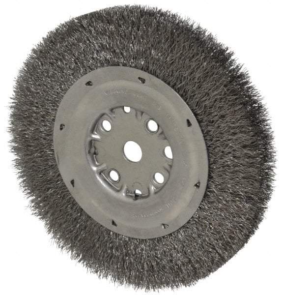 Anderson - 8" OD, 5/8" Arbor Hole, Crimped Steel Wheel Brush - 3/4" Face Width, 1-1/2" Trim Length, 0.0104" Filament Diam, 4,500 RPM - Eagle Tool & Supply