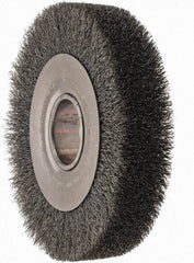 Anderson - 8" OD, 2" Arbor Hole, Crimped Steel Wheel Brush - 1-5/8" Face Width, 1-1/2" Trim Length, 0.01" Filament Diam, 4,500 RPM - Eagle Tool & Supply