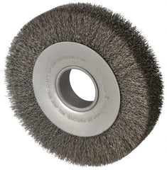 Anderson - 8" OD, 2" Arbor Hole, Crimped Steel Wheel Brush - 1-5/8" Face Width, 1-1/2" Trim Length, 0.014" Filament Diam, 4,500 RPM - Eagle Tool & Supply