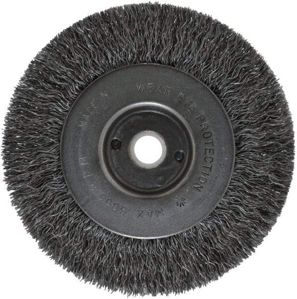 Anderson - 4" OD, 1/2" Arbor Hole, Crimped Steel Wheel Brush - 11/32" Face Width, 13/16" Trim Length, 0.0118" Filament Diam, 6,000 RPM - Eagle Tool & Supply