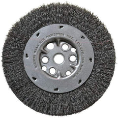 Anderson - 6" OD, 5/8" Arbor Hole, Crimped Steel Wheel Brush - 3/4" Face Width, 1-1/8" Trim Length, 0.008" Filament Diam, 6,000 RPM - Eagle Tool & Supply