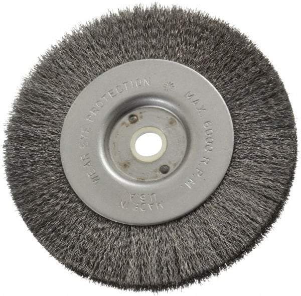 Anderson - 4" OD, 1/2" Arbor Hole, Crimped Steel Wheel Brush - 11/32" Face Width, 13/16" Trim Length, 0.006" Filament Diam, 6,000 RPM - Eagle Tool & Supply