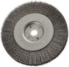 Anderson - 4" OD, 1/2" Arbor Hole, Crimped Steel Wheel Brush - 11/32" Face Width, 13/16" Trim Length, 0.006" Filament Diam, 6,000 RPM - Eagle Tool & Supply