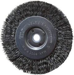 Anderson - 4" OD, 1/2" Arbor Hole, Crimped Steel Wheel Brush - 11/32" Face Width, 13/16" Trim Length, 0.014" Filament Diam, 6,000 RPM - Eagle Tool & Supply