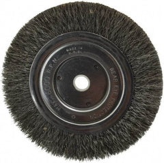 Anderson - 6" OD, 5/8" Arbor Hole, Crimped Steel Wheel Brush - 1/2" Face Width, 1-1/16" Trim Length, 0.008" Filament Diam, 6,000 RPM - Eagle Tool & Supply