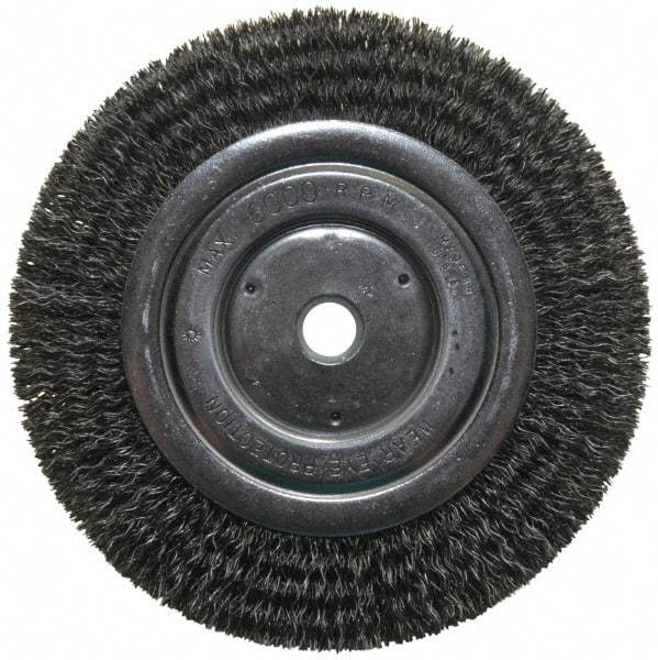 Anderson - 6" OD, 5/8" Arbor Hole, Crimped Steel Wheel Brush - 1/2" Face Width, 1-1/16" Trim Length, 0.014" Filament Diam, 6,000 RPM - Eagle Tool & Supply