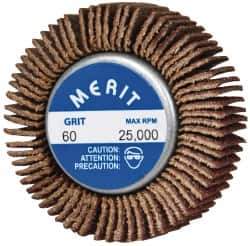 Merit Abrasives - 1-5/8" Diam x 1/2" Face Width, Medium Ceramic Alumina Coated Mounted Flap Wheel - 1/4-20 Threaded Mount, 60 Grit, Cloth Backing, 25,000 Max RPM - Eagle Tool & Supply