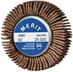 Merit Abrasives - 1-5/8" Diam x 1/2" Face Width, Medium Ceramic Alumina Coated Mounted Flap Wheel - 1/4-20 Threaded Mount, 60 Grit, Cloth Backing, 25,000 Max RPM - Eagle Tool & Supply