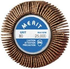 Merit Abrasives - 1-5/8" Diam x 1/2" Face Width, Medium Ceramic Alumina Coated Mounted Flap Wheel - 1/4-20 Threaded Mount, 80 Grit, Cloth Backing, 25,000 Max RPM - Eagle Tool & Supply