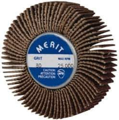 Merit Abrasives - 2" Diam x 1/2" Face Width, Medium Ceramic Alumina Coated Mounted Flap Wheel - 1/4-20 Threaded Mount, 80 Grit, Cloth Backing, 25,000 Max RPM - Eagle Tool & Supply