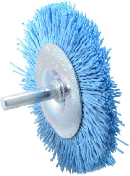 Dico - 3" OD, 1/4" Shank Diam, Crimped Nylon Wheel Brush - 3/8" Face Width - Eagle Tool & Supply