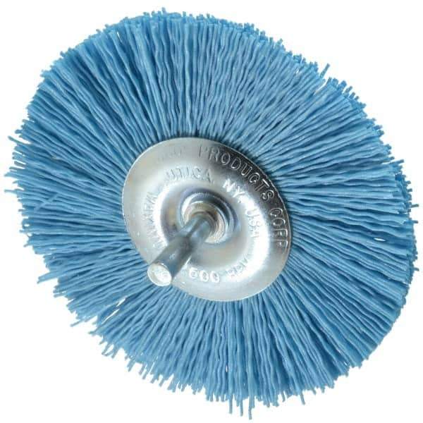 Dico - 4" OD, 1/4" Shank Diam, Crimped Nylon Wheel Brush - 3/8" Face Width - Eagle Tool & Supply