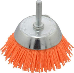 Dico - 2-1/2" Diam, 1/4" Shank Diam, Nylon Fill Cup Brush - Aluminum Oxide Abrasive Material, 0.04 Wire Diam - Eagle Tool & Supply