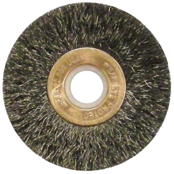 Anderson - 2" OD, 1/2" Arbor Hole, Crimped Steel Wheel Brush - 1/4" Face Width, 1/2" Trim Length, 0.006" Filament Diam, 20,000 RPM - Eagle Tool & Supply