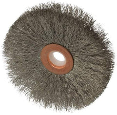 Anderson - 3" OD, 1/2" Arbor Hole, Crimped Stainless Steel Wheel Brush - 1/4" Face Width, 1" Trim Length, 0.006" Filament Diam, 20,000 RPM - Eagle Tool & Supply