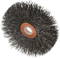 Anderson - 3" OD, 1/2" Arbor Hole, Crimped Steel Wheel Brush - 1/4" Face Width, 1" Trim Length, 0.0118" Filament Diam, 20,000 RPM - Eagle Tool & Supply