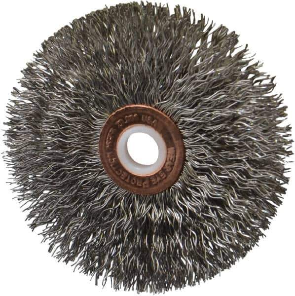 Anderson - 3" OD, 1/2" Arbor Hole, Crimped Stainless Steel Wheel Brush - 1/4" Face Width, 1" Trim Length, 0.014" Filament Diam, 20,000 RPM - Eagle Tool & Supply