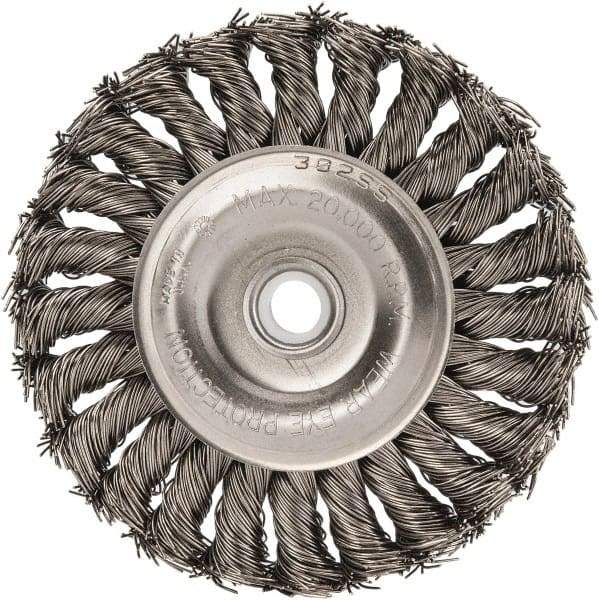 Anderson - 4" OD, 1/2" Arbor Hole, Knotted Stainless Steel Wheel Brush - 1/2" Face Width, 1" Trim Length, 0.02" Filament Diam, 20,000 RPM - Eagle Tool & Supply