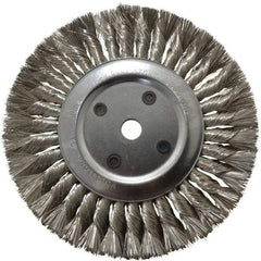 Anderson - 8" OD, 5/8" Arbor Hole, Knotted Stainless Steel Wheel Brush - 5/8" Face Width, 1-3/4" Trim Length, 0.012" Filament Diam, 6,000 RPM - Eagle Tool & Supply