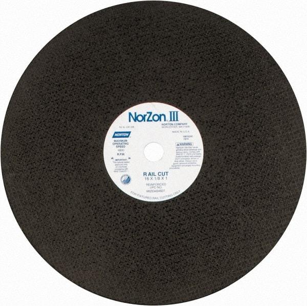 Norton - 16" 30 Grit Zirconia Alumina Cutoff Wheel - 1/8" Thick, 1" Arbor, 4,800 Max RPM, Use with Electric & Gas Powered Saws - Eagle Tool & Supply