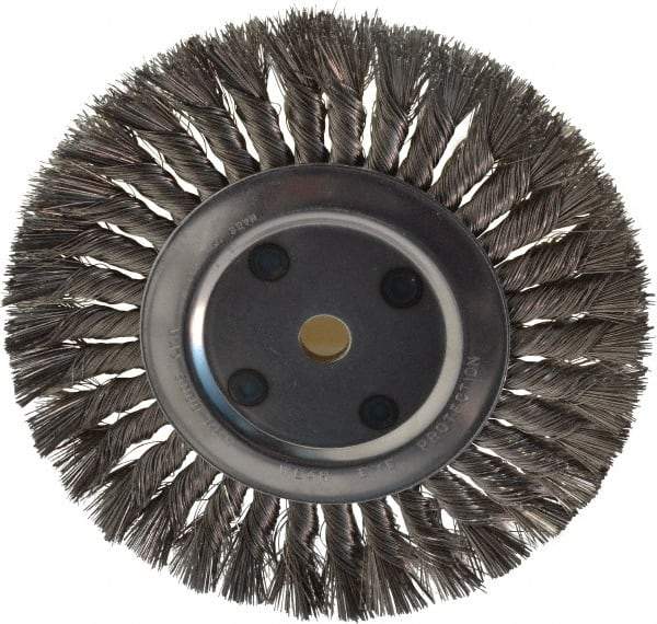 Anderson - 8" OD, 5/8" Arbor Hole, Knotted Stainless Steel Wheel Brush - 5/8" Face Width, 1-3/4" Trim Length, 0.016" Filament Diam, 6,000 RPM - Eagle Tool & Supply