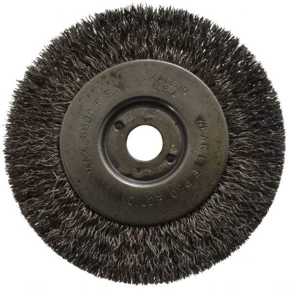 Anderson - 4" OD, 1/2" Arbor Hole, Crimped Stainless Steel Wheel Brush - 11/32" Face Width, 13/16" Trim Length, 0.0104" Filament Diam, 6,000 RPM - Eagle Tool & Supply