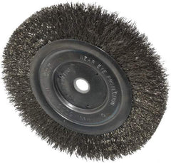 Anderson - 6" OD, 1/2" Arbor Hole, Crimped Stainless Steel Wheel Brush - 1/2" Face Width, 1-1/16" Trim Length, 0.0104" Filament Diam, 6,000 RPM - Eagle Tool & Supply