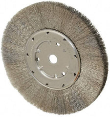 Anderson - 8" OD, 5/8" Arbor Hole, Crimped Stainless Steel Wheel Brush - 1/2" Face Width, 1-13/16" Trim Length, 0.006" Filament Diam, 4,500 RPM - Eagle Tool & Supply