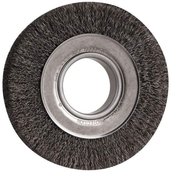 Anderson - 6" OD, 2" Arbor Hole, Crimped Steel Wheel Brush - 1" Face Width, 1-1/8" Trim Length, 0.0118" Filament Diam, 6,000 RPM - Eagle Tool & Supply